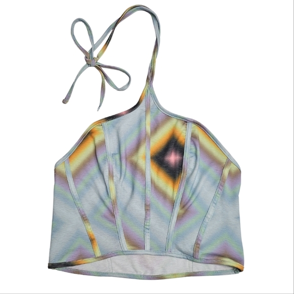 Urban Outfitters Boho Retro 90s Inspired Crop Halter Top Geometric Print Size L - Picture 1 of 9